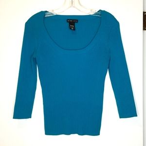 New York & Co Turquoise Ribbed Sweater 3/4 Length Sleeves Women's Sz M